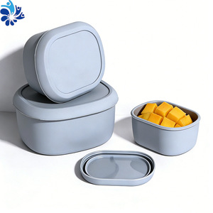 Oval Silicone <b>Lunch</b> Box <b>Set</b> 200ml 300ml 600ml Food Grade High Temperature Resistant Camping Outdoor Storage Container - Product Image 5