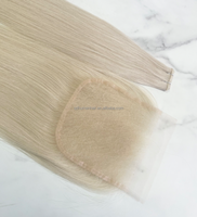 Expédition immédiate : Fermetures en dentelle de cheveux humains blond platine de haute qualité, intégration en maille 3x5 5x5, base en soie blanc glace