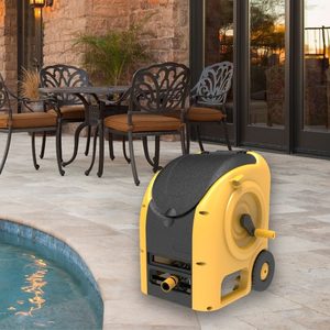 Enrouleur de tuyau de jardin compact en plastique, mobile, avec boîtier extérieur, enroulable 30m, pour l'arrosage des pelouses extérieures - Product Image 1