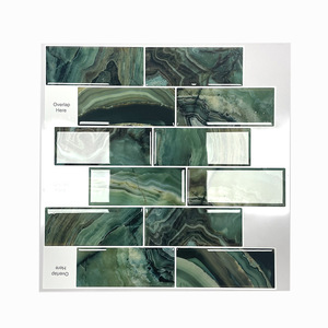 Metro ladrillo verde Peel Stick pared adhesivo azulejos impermeable 3D cocina arte Backsplash Stick-on cocina azulejos - Product Image 1