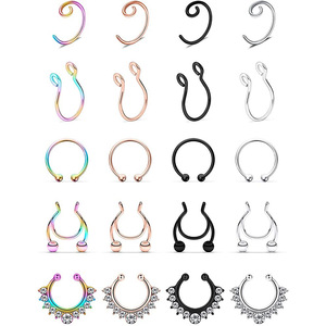 Set de boucles d'oreilles à Clip en acier inoxydable, <span class=keywords><strong>faux</strong></span> anneaux pour le nez et l'oreille, sans <span class=keywords><strong>Piercing</strong></span>, en cristal, style Punk, 2 pièces - Product Image 2