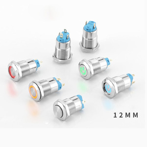12mm Metal <b>Push</b> Button Switch Self-reset Momentary 1NO Copper Nickel Plated Shell High/Flat Head Jog Switch With LED - Product Image 6