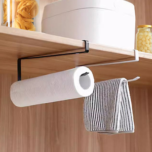 Shosho Inverted <b>Paper</b> Holder Black And White No Drilling Required Modern Cabinet Mount For <b>Kitchen</b> Bathroom Use - Product Image 4