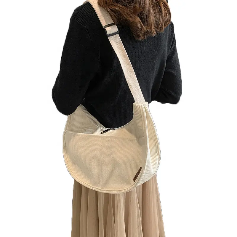 Personnalisé Vintage boulette forme dames velours côtelé sous les bras sac adolescent collège sac de messager femmes épaule cartable sac à bandoulière