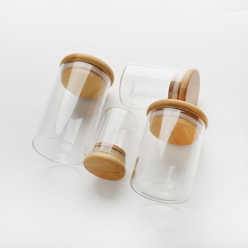 Spice Jar With Bamboo Lid Glass Jars Bottle Containers for Food Spice Herb Flower Candy Glass Packaging With Bamboo Wooden Lid