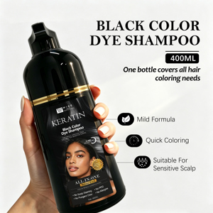 Teinture capillaire à la kératine sans <span class=keywords><strong>allergie</strong></span> 400ml, colorant capillaire noir, shampooing colorant avec des herbes, sans <span class=keywords><strong>PPD</strong></span>, 100% de couverture des cheveux blancs, fabrication originale - Product Image 4