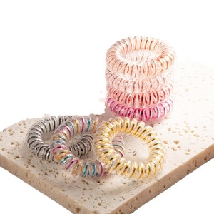 Élastique à cheveux en forme de cordon téléphonique, couleur dégradée, haute élasticité, en résine plastique, accessoire capillaire décontracté pour femme, Printemps 2024 - Product Image 5