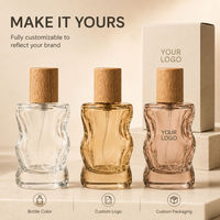Flacon de parfum en verre sculpté de 50 ml avec bouchon en bois, conteneur vide pour vaporisateur de parfum, emballage personnalisé avec logo