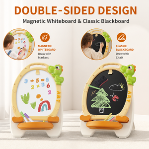 Chevalet d'art double face pour enfants Dinosaure, tableau blanc magnétique <span class=keywords><strong>et</strong></span> tableau noir, planche à dessin réglable en hauteur, jouets pour tout-petits - Product Image 2