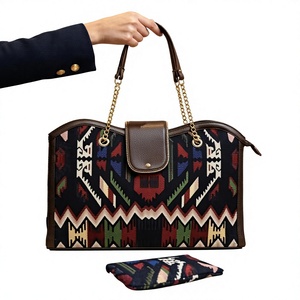 Sac fourre-tout bohème tissé avec chaîne, sac à bandoulière antivol, fermeture éclair portable, grande capacité, sac de transport quotidien - Product Image 1