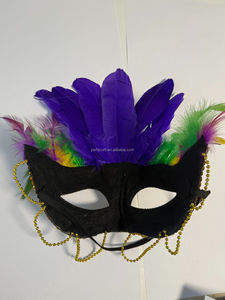 Máscara de Carnaval HLC Nueva, Media Cara, Verde, Morada y Dorada, con Plumas, para Carnaval, Venecia, Mascarada, Desfile de Nueva Orleans - Product Image 3