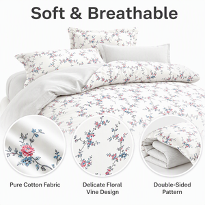 Parure de lit moderne en coton à motifs floraux délicats, housse de couette blanche et bleue 3 pièces 200TC pour B&B, livraison directe UE - Product Image 2