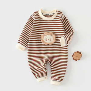 Traje <span class=keywords><strong>de</strong></span> bebé <span class=keywords><strong>de</strong></span> una pieza sin costuras para otoño-invierno, pelele clásico a rayas para recién nacido con protección para <span class=keywords><strong>el</strong></span> <span class=keywords><strong>vientre</strong></span>, mono cálido. - Product Image 1