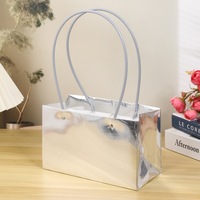 Sac fourre-tout en papier miroir métallique avec poignée, réutilisable, pour bouquet de fleurs, emballage cadeau