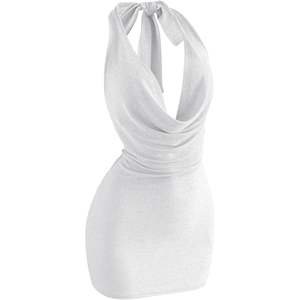Vestido Mini Bodycon Halter Brillante Personalizado para Mujer, Vestido de Cóctel de Satén Tipo Lápiz con Cintura Natural y Sin Mangas - Product Image 1
