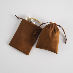 Sac de rangement en velours marron imprimé avec cordon de serrage pour bijoux, sac d'emballage cadeau pour bijoux, sac d'emballage pour écouteurs, vente en gros, en stock - Product Image 4