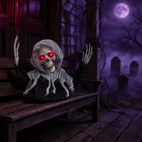 Squelette fantôme assis dynamique pour Halloween SIPKLR de 1 m avec yeux rouges lumineux et effets sonores effrayants