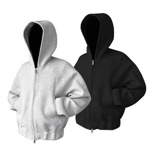 Sudadera con capucha corta informal de 310 g, de tejido grueso, con doble cremallera, tipo cárdigan, unisex, para primavera, ecológica, impermeable y holgada. - Product Image 4