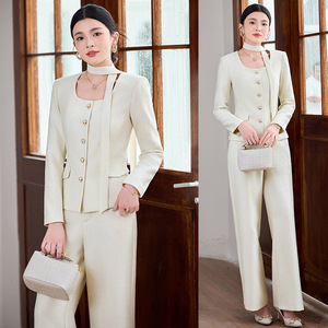 Women's Two Piece Suit Set Black <b>Wool</b> Blend Full Sleeve O Neck Elegant Autumn Workwear Pantsuit - Product Image 5