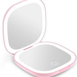 Portable 2-sided Rechargeable Magnification Compact Makeup Mirror with LED Lights Handheld Cosmetic Light up Vanity for Travel - Product Image 4