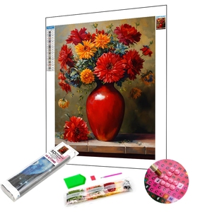 Dipinto a mano fai da te Diamond Painting, 5D con trapano quadrato a forma <span class=keywords><strong>di</strong></span> diamante, vaso <span class=keywords><strong>di</strong></span> <span class=keywords><strong>fiori</strong></span> su tela pittura diamantata personalizzata - Product Image 1