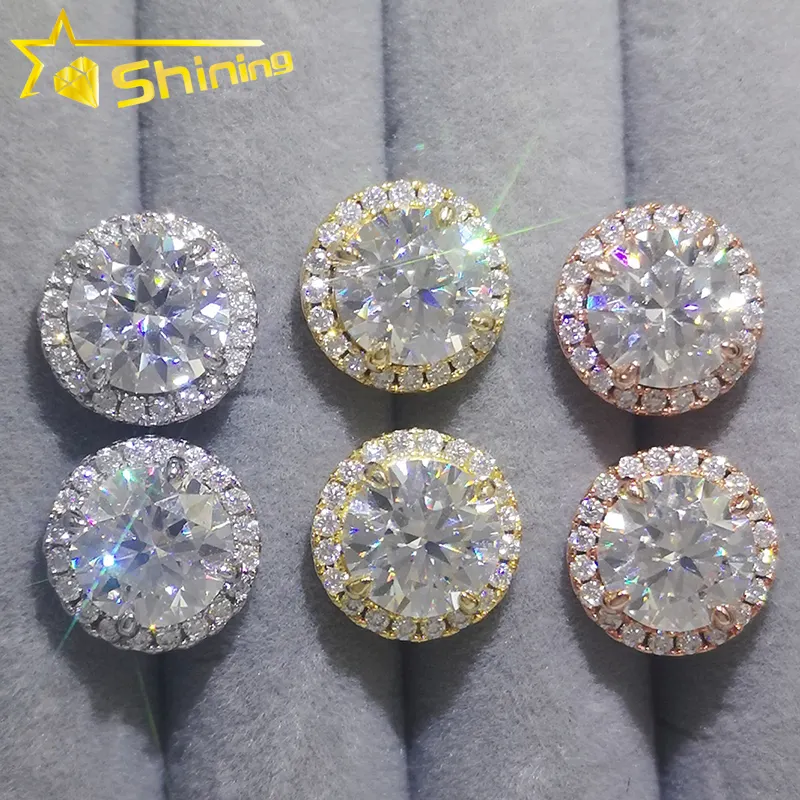 Fine Jewelry Screw Back Luxury Gold Plated 925 Sterling Silver Iced Out VVS Moissanite Diamond Stud Earrings