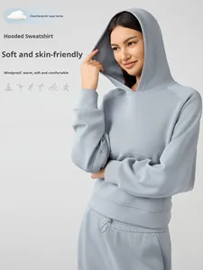 Pull à capuche doublé coupe-vent pour <span class=keywords><strong>femme</strong></span>, décontracté, ample, court, pour la course à pied, sport, manches longues, nouvelle collection automne-hiver, DAW165 - Product Image 2