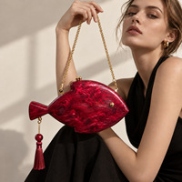 Pochette de soirée en acrylique marbré en forme de poisson, sac à main de luxe pour femme, sac à bandoulière de créateur, sac de banquet