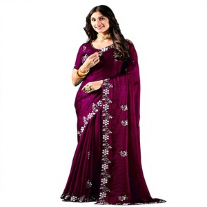 Sari en velours satiné pour femme, design indien Vexotrend, magnifique motif Patola, style traditionnel, idéal pour mariage, Diwali, soirée, infroissable - Product Image 1