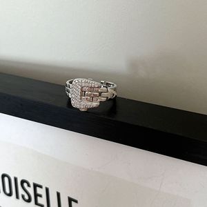 S925 Sterling Silver Full Diamond <b>Open</b> <b>Ring</b> Geometric Design Adjustable For Women Everyday Wear - Product Image 4