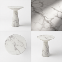 Nouvelle Arrivée 2026 - Table Basse Ronde en Marbre Artificiel Blanc Mat avec Base Conique Sculpturale, Personnalisable
