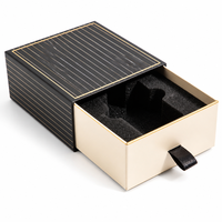 Boîte à parfum personnalisée noire avec rayures or ivoire, emballage tiroir à angle bas avec insert noir pour marques de détail et vente en gros
