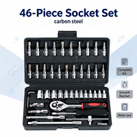 Kit de douilles et embouts compact 46 pièces 1/4 pouce en acier au carbone avec cliquet pour l'entretien des vélos électriques, trottinettes et vélos
