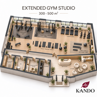 Plan d'équipement de studio de musculation privé personnalisable pour Power Rack, câbles et espaces de fitness commerciaux fonctionnels