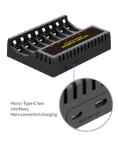 Chargeur de batterie rechargeable universel PUJIMAX à 8 emplacements avec écran LED, durable, 1,2 V AA AAA, pour 8 piles NiMH NiCd 2A 3A