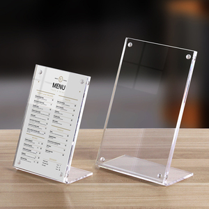 Commercio all'ingrosso su misura A4 A5 <span class=keywords><strong>A6</strong></span> a forma di L supporto acrilico trasparente Poster cornice Display pubblicità segno di plastica per la vendita - Product Image 1