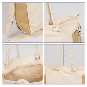 Sac fourre-tout en <span class=keywords><strong>toile</strong></span> bicolore style streetwear décontracté avec logo brodé personnalisé et bandoulière amovible pour les sorties quotidiennes et le shopping urbain - Product Image 2