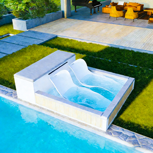 การออกแบบสระว่ายน้ำกลางแจ้งสมัยใหม่พร้อมเตียงนวดน้ำบำบัดเพื่อการผ่อนคลายและความสบาย - Product Image 3