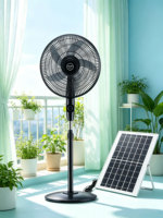 Ventilateur solaire 16 pouces 25W avec batterie lithium 10000mAh, panneau solaire mono 12W, commande manuelle à 3 vitesses, ventilateur sur pied d'urgence avec USB