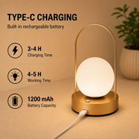 Lampe de bureau LED sans fil en métal en forme de boule, moderne, flexible, simple, protectrice des yeux, alimentée par batterie, à intensité variable tactile, lampe de lecture portable