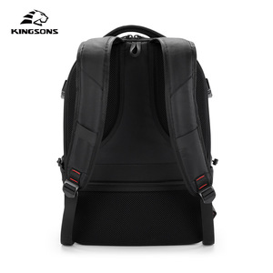 Kingsons Laptop <b>Backpack</b> <b>Black</b> Large Capacity Business Travel Unisex Shoulder Straps Solid Color - Product Image 2