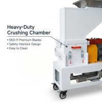 Broyeur de plastique silencieux à basse vitesse 24 tr/min, 2,2 kW, conception à engrenage à arbre unique, lames SKD-11, moteur, pompe, roulement, produit automatique et performant