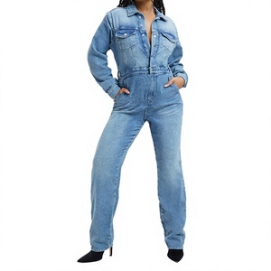 Mono vaquero de mezclilla de moda para mujer, con logo personalizado, pantalón de pierna ancha informal de verano, proveedor mayorista de ropa de fábrica - Product Image 1