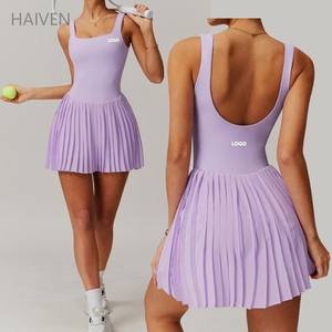 Dames Sportkleding Uit Één Stuk Tennisrok Gym Dragen Yoga Outfit Fitness Slim Fit Jumpsuit Met Binnenzak Rok Sport Golfjurk - Product Image 1