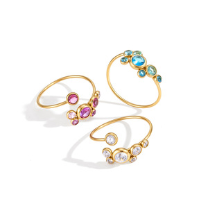 Anillos de Joyería de Acero Inoxidable Resistentes al Agua y al Deslustre, Chapado en Oro de 18k, Anillo Ajustable de Moda con Circonita de Colores para Mujer - Product Image 6