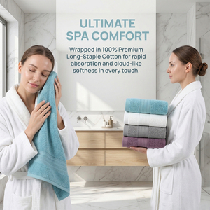 Ensemble de serviettes de bain et de visage de luxe personnalisées avec logo, serviettes de bain de qualité pour hôtel, 100% coton - Product Image 2