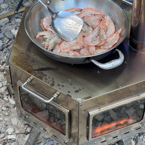 Acier inoxydable portable 360 °   Tente <span class=keywords><strong>de</strong></span> camping hexagonale avec poêle <span class=keywords><strong>à</strong></span> <span class=keywords><strong>bois</strong></span> et fenêtres en verre pour le camping hivernal et les excursions en pleine nature - Product Image 3