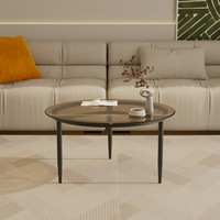 Luxuriöser und Hochwertiger Wohnzimmer-Couchtisch Minimalistischer Kleiner Runder Brauner Glas-Beistelltisch für Apartments