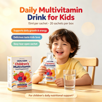 Bevanda Multivitaminica per Bambini in Bustina da 15ml, Produzione GMP, OEM ODM, Formula, Gusto e Confezione Personalizzabili, Multivitaminico Liquido per Bambini