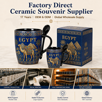 Souvenirs d'Égypte ancienne africaine, articles cadeaux en céramique, tasse à café avec cuillère, design mosaïque pyramide et chameau, personnalisable OEM ODM, vente en gros